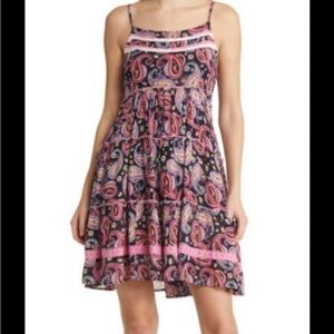 Anthropologie BAROK PARIS women’s pink navy Paisley Tank A-Line summer Dress L